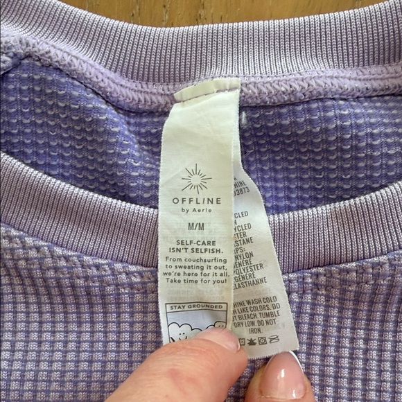 Aerie Offline Purple Waffle Long Sleeve Crop Top M - Picture 3 of 3